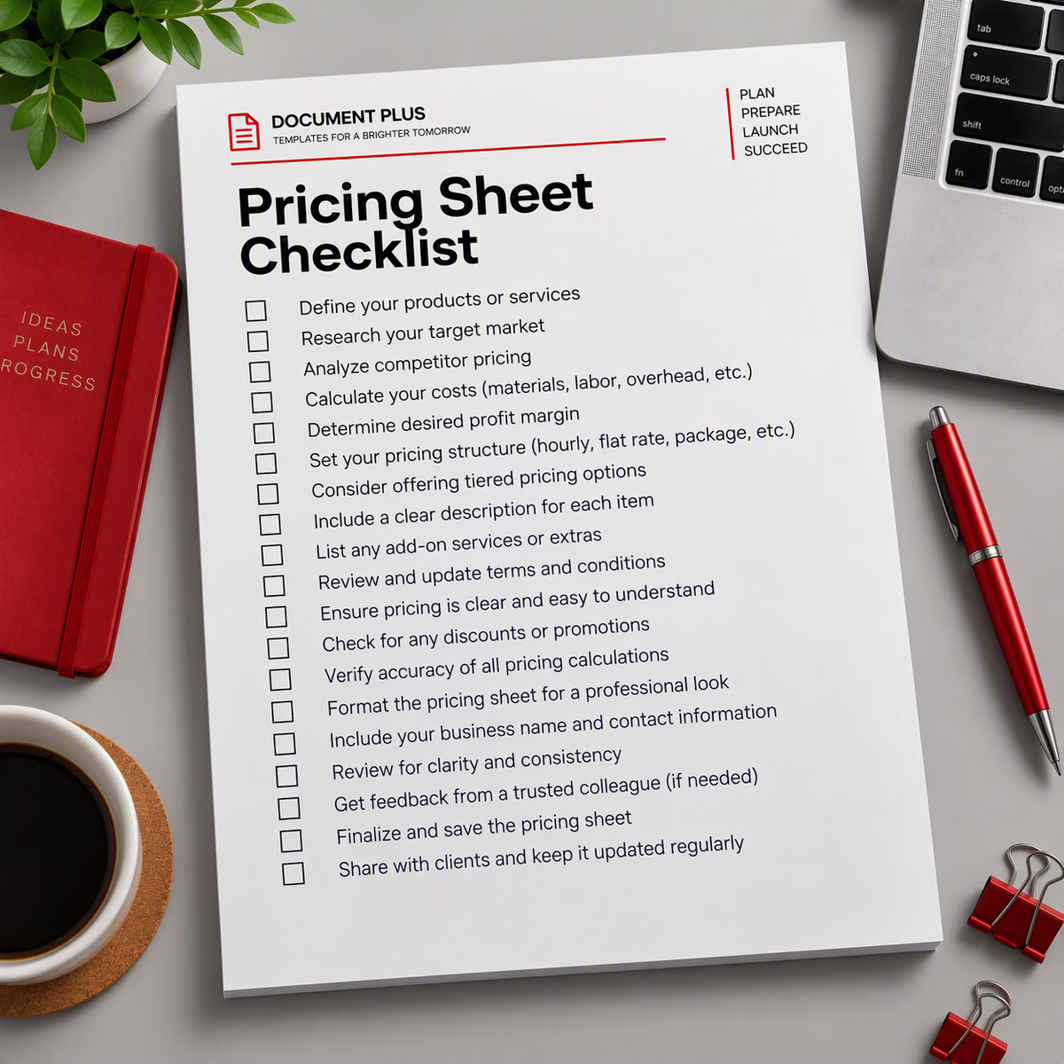 Pricing Sheet Checklist