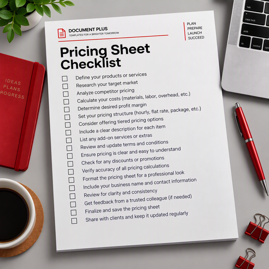 Pricing Sheet Checklist